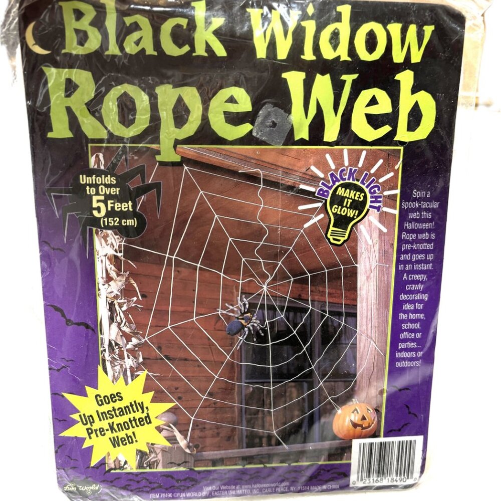 Blk Light White Spiderweb Rope Web Reusable Vintage by Fun World - Picture 2 of 9